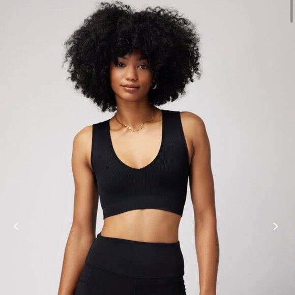 SPIRITUAL GANGSTER Black Metta Plunge Ribbed Brami V-Neck Bra Crop Top XS/S - Picture 1 of 5